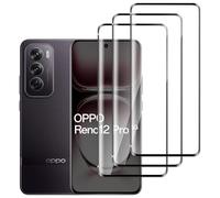 QZJinch Pack of 3 tempered glass for OPPO Reno 12 Pro, HD protective glass, 3D full coverage, 9H hardness, anti-oil, anti-fingerprint, bubble-free, high sensitivity, fingerprint ID support