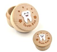 QZKJQDD 1 Pcs Tooth Fairy Box, KidsTooth Box, 3D Carved Wooden Teeth Keepsake, Keep The Childhood Memory for Tooth Loss Baby Birthday Gifts, for Storing Baby's Dropped Baby Teeth