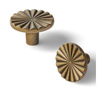 QZKJQDD 2 Pack Antique Brass Cabinet Knobs, Vintage Kitchen Solid Round Dresser Drawer Knobs, Simple Cabinet Hardware for Cupboard Drawer Pulls (Zinc Alloy)