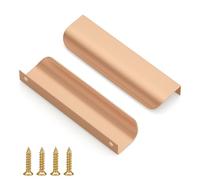 QZKJQDD 2 Pack Rose Gold Kitchen Cupboard Handles Finger Edge Pulls for Cabinets and Drawers, 120mm Wardrobe Door Handles Modern Aluminum, Matte Gold