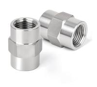 QZKJQDD 2 Pcs 1/2" Female to 1/2" Female BSP Thread, 1/2" Stainless Steel Sleeve, Internal Thread Connector Adapter, for Water, Gas, Oil, and Fuel Applications Pipe Connecting Conversion