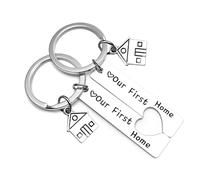 QZKJQDD 2pc New Home Keyring New Home Gifts for Couple House Warming Gifts New Home Sweet Home Key Chain with Envelope First Home Gifts (Silver)