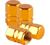 QZKJQDD 4 Pcs Tyre Valve Caps, Metal Car Dust Caps, Aluminum Tire Valve Stem Caps, Universal Tyre Valve Caps, With sealing ring, for Motorbike, Trucks, Bike, Electric Scooter, Car (Gold2)