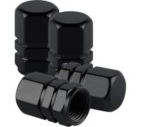 QZKJQDD 4 Pcs Tyre Valve Caps, Metal Car Dust Caps, Aluminum Tire Valve Stem Caps, Universal Tyre Valve Caps, With sealing ring, for Motorbike, Trucks, Bike, Electric Scooter, Car (Black 2)