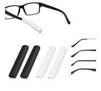 QZKJQDD 4Pcs Glasses Ear Cushions, Soft Silicone Eyeglass Arm Cushion, Slip Elastic Comfort Temple Sleeves, for Glasses Comfort Grip Anti-Slip Behind The Ear Sleeve,Eyewear Retainer (White,Black)