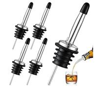 QZKJQDD 5 Pcs Speed Pourers, Bottle Pourers for Spirits, Stainless Steel Liquor Pourer, Tapered Spout with Rubber Dust Caps, for Olive Oil Coffee Syrup Vinegar Bottles, Spirits Bottles