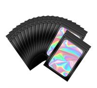 QZKJQDD 50 Pcs Holographic Bags, Mylar Bags, Mylar Zip Lock Bag, Baggies, Holographic Rainbow Reusable Laminated PET, for Goodie, Candy, Cookies, Party, Jewelry (Black, 10 * 7cm)