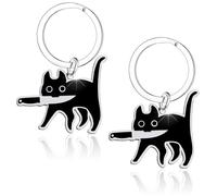 QZKJQDD Cat Lover Gifts Black, 2 Pcs Cat Stuff Keychain, Unique Funny Catty Stuff Key Ring Friendship Gift for Teen Boys Girls Lovers Women Decorations for Keyring Purses Bags