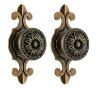 QZKJQDD Cupboard Door Knobs, 2 Pack Antique Brass Look Drawer Pulls with Backplates, Vintage Zinc Alloy Cabinet Handles, Single Hole Round Floral Handle for Kitchen Cupboard, Wardrobe, Dresser