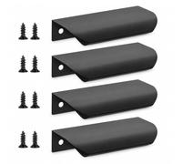 QZKJQDD Cupboard Handles, 4 Pack Black Cabinet Handles, 120mm Aluminium Set | 64 mm Hole Distance, Matte Black Aluminium Alloy, Rounded Edge Pulls, 40 mm Wide, for Kitchen Cupboards, Drawers & Wardrobes