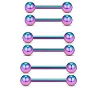 QZKJQDD Nipple Bars, 6 Pcs Color Nipple Piercing Jewellery, 3mm Tongue Bars, Titanium Nipple Bar 16G Nipple Piercing Jewellery Nipple Barbell for Women Men (12 mm)