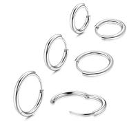QZKJQDD Small Hoop Earrings Set, 6 Pcs Surgical Steel Hoop Earrings, 8/10/12mm Silver Hoops, Suitable for Unisex Earlobe Cartilage Ear Helix Concha Conch Nose Lip Body Piercing Jewelry