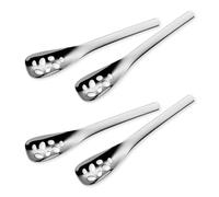 QZKJQDD Small Slotted Spoons, 4Pcs Modern Stylish Thick Heavy-Weight Short Handle Stainless Steel 7 Holes Durable Caviar Spoon for Soup Cereals Dips Curry Sauces Stews