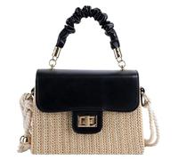 QZLNONTK Straw Bags Women Simple Woven Crossbody Bag Fashion Oceanic Clashing Tote Box Bag Shoulder Bag(Black)