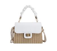 QZLNONTK Straw Bags Women Simple Woven Crossbody Bag Fashion Oceanic Clashing Tote Box Bag Shoulder Bag(White)