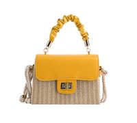 QZLNONTK Straw Bags Women Simple Woven Crossbody Bag Fashion Oceanic Clashing Tote Box Bag Shoulder Bag(Yellow)