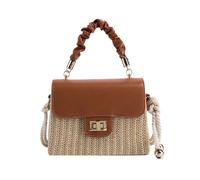 QZLNONTK Straw Bags Women Simple Woven Crossbody Bag Fashion Oceanic Clashing Tote Box Bag Shoulder Bag(Brown)