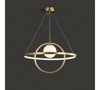 QZLNQSY POKHDYE Ring Gold Pendant Light, Postmodern Brass Chandelier Fixture With 1 Glass Globe Shade Ceiling Light, For Living Room Bedroom Dining Room Kitchen Island, 86W, 3 Color Variable Lighting