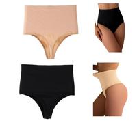 QZLSAYSL Women's Shaping Thong for a Flat Tummy,Suitable for All Occasions and Outfits, Especially Leggings and Slim Dresses, No Panty Lines - Set of 2 (UK, Alpha, XL, Regular, Regular, Black + beige)