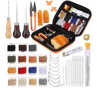 Qzma Leather Sewing Kit 47 Pieces Complete Beginner Leather Sewing Tools Upholstery Repair Kit with Waxed Thread Leather Needle Sewing Awl for DIY Leather Craft Car Sofa Seat Backpack Rug Shoes