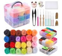 Qzma Needle Felting Kit, Needle Felting Kits for Beginners, 24 Colors Wool Roving, Complete Needle Felting Set with Basic Felt Tools Included for Felted Animal Needle Felting Supplies