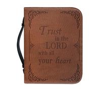 Qznuberone Bible Cover for Women Bible Protective with Handle and Zipper Portable Carrying Book Case for Bible Begginer Muti-use Church Bag, Brown Leather Textured Sunflower Word, XXL