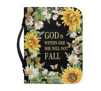 Qznuberone Bible Cover for Women Bible Protective with Handle and Zipper Portable Carrying Book Case for Bible Begginer Muti-use Church Bag, Daisy Sunflower Word, XXL
