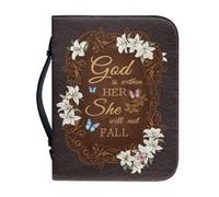 Qznuberone Bible Cover with Handle and Zipper,Sturdy Durable Bible Carrying Case with Pen Holder for Men Women,Classic Church Bible Storage Bags,Bible Study Supplies, Brown Leather Textured Butterfly