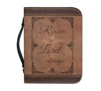 Qznuberone Bible Cover with Handle and Zipper,Sturdy Durable Bible Carrying Case with Pen Holder for Men Women,Classic Church Bible Storage Bags,Bible Study Supplies, Brown Leather Textured Cross