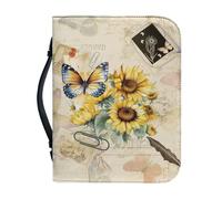 Qznuberone Bible Cover with Handle and Zipper,Sturdy Durable Bible Carrying Case with Pen Holder for Men Women,Classic Church Bible Storage Bags,Bible Study Supplies, Butterfly-sunflower, XXL