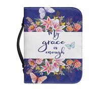 Qznuberone Bible Cover with Handle and Zipper,Sturdy Durable Bible Carrying Case with Pen Holder for Men Women,Classic Church Bible Storage Bags,Bible Study Supplies, Butterfly-blue, M