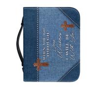 Qznuberone Bible Cover with Handle and Zipper,Sturdy Durable Bible Carrying Case with Pen Holder for Men Women,Classic Church Bible Storage Bags,Bible Study Supplies, Denim Cross, L