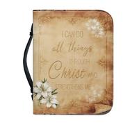 Qznuberone Bible Cover with Handle and Zipper,Sturdy Durable Bible Carrying Case with Pen Holder for Men Women,Classic Church Bible Storage Bags,Bible Study Supplies, I Can Do All Things-cross