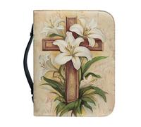 Qznuberone Bible Cover with Handle and Zipper,Sturdy Durable Bible Carrying Case with Pen Holder for Men Women,Classic Church Bible Storage Bags,Bible Study Supplies, Floral Cross, XXL