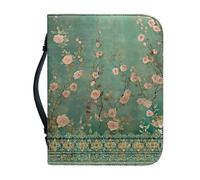 Qznuberone Bible Cover with Handle and Zipper,Sturdy Durable Bible Carrying Case with Pen Holder for Men Women,Classic Church Bible Storage Bags,Bible Study Supplies, Rose-green, L