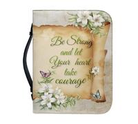 Qznuberone Bible Cover with Handle and Zipper,Sturdy Durable Bible Carrying Case with Pen Holder for Men Women,Classic Church Bible Storage Bags,Bible Study Supplies, Beige Butterfly Paper Print, XXL