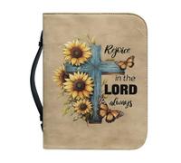 Qznuberone Bible Study Bag, Sunflower Butterfly Cross Bible Cases for Women Men,Waterproof Bible Protective with Handle and Organizer,Practical Bible Cover