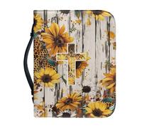 Qznuberone Christian Bible Study Supplies,Pu Leather Bible Covers with Handle Pockets for Lady,Sunflower Cross Portable Sturdy Bible Bag for Men Women