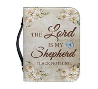 Qznuberone Faux Leather Bible Cover with Handle, Women/Men's Sturdy Waterproof Bible Cover Case,Daisy Butterfly Bible Book Cover Zippered Bible Carrying Case with Handle