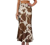 Qznuberone High Waisted Maxi Skirt Casual Pencil Skirt A-Line Flared Maxi Skirts Spring Summer Long Skirts for Women, Cow Print B, L