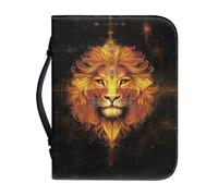 Qznuberone Leather Texture Lion Cross Bible Covers for Women Men Portable Bible Case with Zipper,Waterproof Bible Protective with Handle and Pen Storage Scripture Case