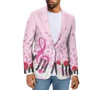 Qznuberone Men's Cozy One Button Suit Long Sleeve Blazer Jackets with Pockets Lightweight Knit Sport Coat for Business,Party, Petal Rose Music Piano Keys, M