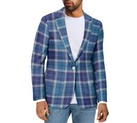 Qznuberone Men's Cozy One Button Suit Long Sleeve Blazer Jackets with Pockets Lightweight Knit Sport Coat for Business,Party, Blue Plaid, XXL