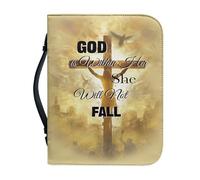 Qznuberone Zippered Bible Carrying Case with Handle, Cross Print Bible Covers Case Tote Bag for Bible Study,Bible Book Cover Case for Women