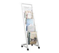 QZQJUILU Floor standing Literature Rack with 5 Pockets and 4 Wheels Ideal for Trade Shows Offices and Retail Stores(White)