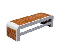 QZQJUILU patio Garden Bench Outdoor Garden Steel Bench, No Backrest Bamboo Wooden Chair Surface, for Balcony Terrace Leisure Sitting Chair Outdoor wrought iron Bench(Large)