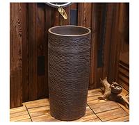 QZQJUILU Sink Handcrafted Ceramic Wash Basin Washbasin Kaolin Clay Round Freestanding With Drain & Faucet For Indoor And Outdoor,G,E,With mirror(E Without mirror)