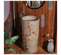 QZQJUILU Sink Handcrafted Ceramic Wash Basin Washbasin Kaolin Clay Round Freestanding With Drain & Faucet For Indoor And Outdoor,E,E,Without mirror(C Without mirror)