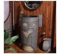 QZQJUILU Sink Handcrafted Ceramic Wash Basin Washbasin Kaolin Clay Round Freestanding With Drain & Faucet For Indoor And Outdoor,G,E,With mirror(H Without mirror)