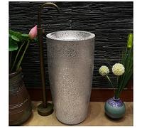 QZQJUILU Sink Handcrafted Ceramic Wash Basin Washbasin Kaolin Clay Round Freestanding With Drain & Faucet For Indoor And Outdoor,E,E,Without mirror(G With mirror)